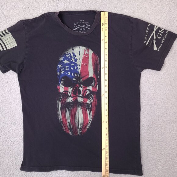 Grunt Style Skull Mens‎ T-Shirt Large American Flag Defend Beard Patriot - Picture 8 of 12